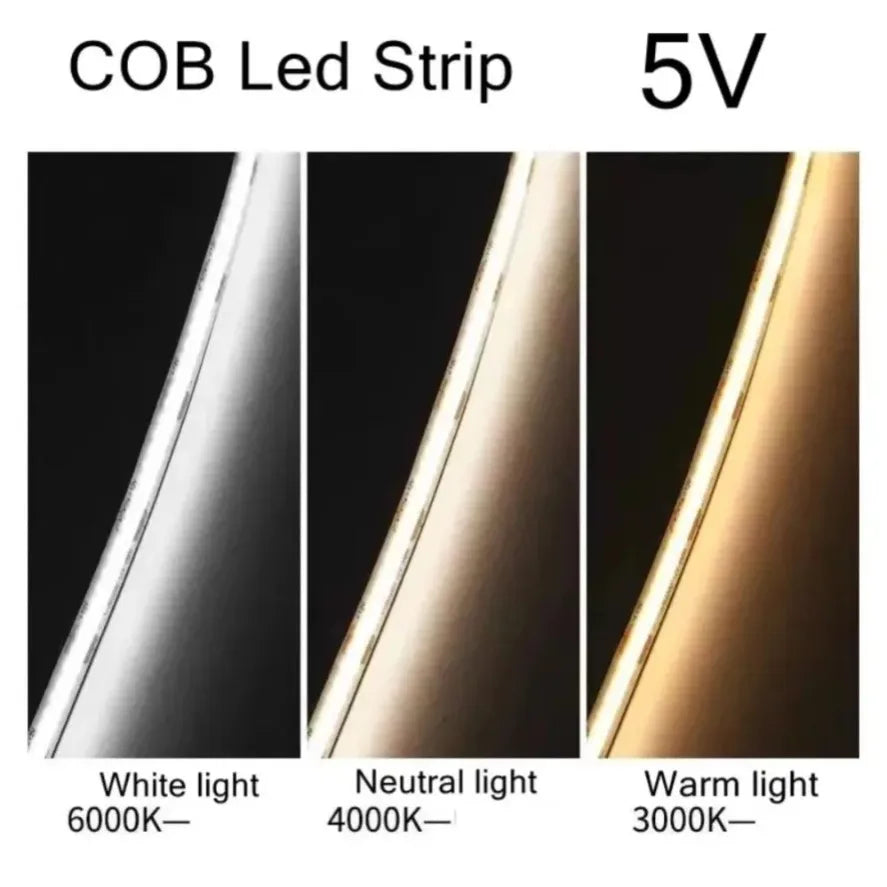 ruban led cob 320 leds 3000k 4000k 6000k adhésif usb alimentation moderne blanc neutre