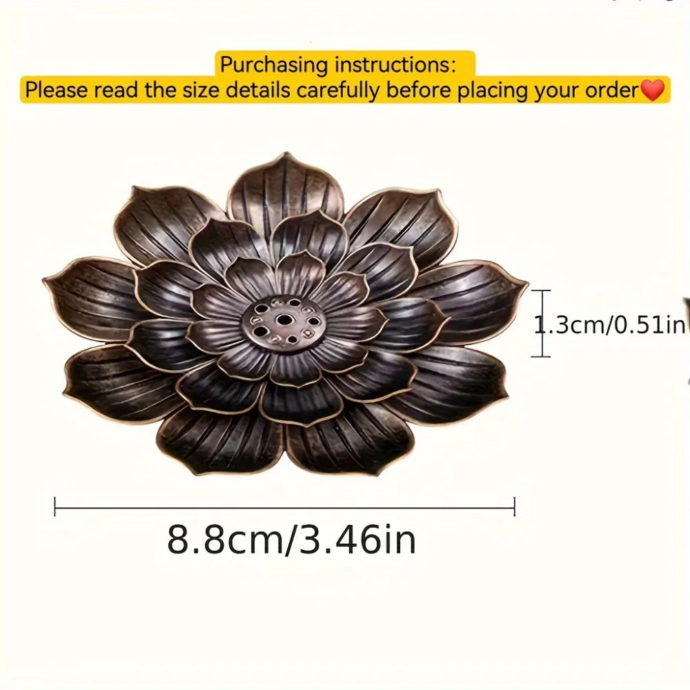 supports encens forme lotus or bronze floral texturé zen oriental décoration aromathérapie maison salon