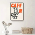 impression toile caffè tasses empilées graphique moderne abstraite mur decoration beige orange noir blanc