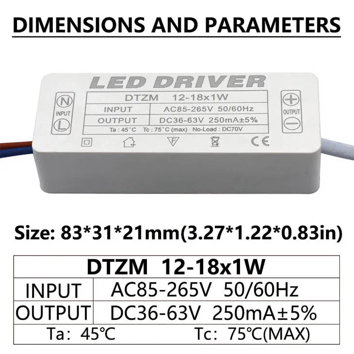 transformateur alimentation led 250ma 300ma 12v 24v 36v isolation stable électronique blanc connecteurs