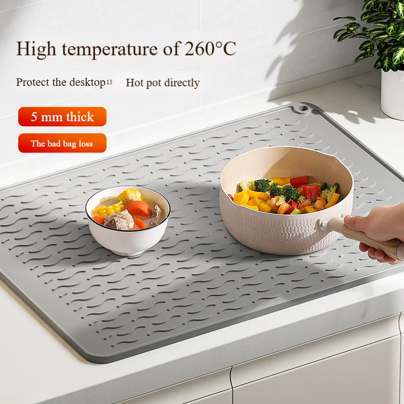 tapis protection table silicone moderne rayures ondulées gris clair blanc