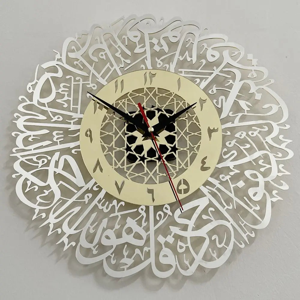 horloge murale moderne noir blanc motif géométrique calligraphique silencieuse quartz contemporain fixations decoration mural