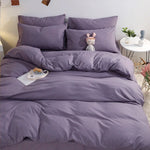 ensemble literie moderne 100% coton uni bleu clair rose pâle jaune gris clair mauve