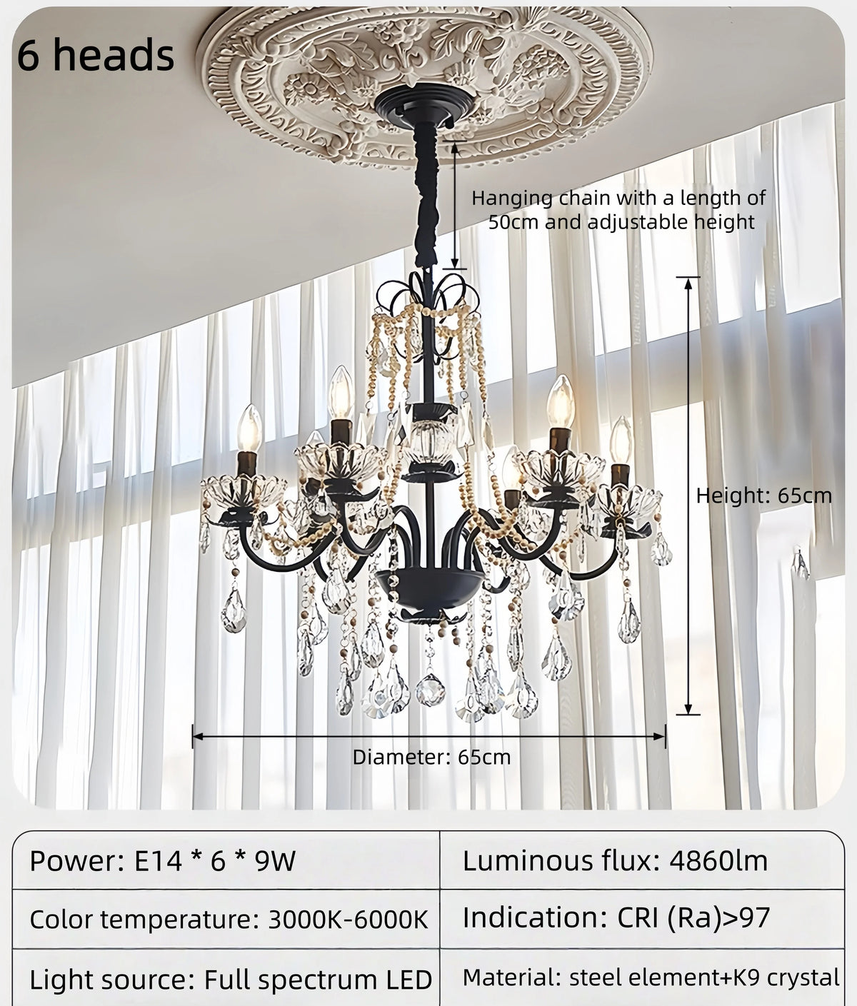 lustre cristal noir blanc classique baroque suspension salon chambre