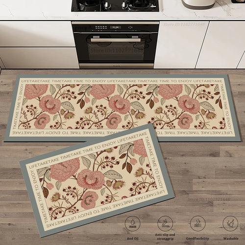 tapis cuisine antidérapant épais motif fleurs velours crystal sol salle bain intérieur
