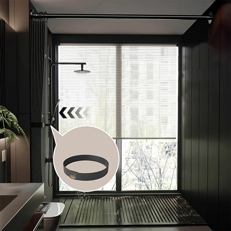 rideau douche gris rayures vertical adhésif moderne salle bain polyester durable decoration accessoire