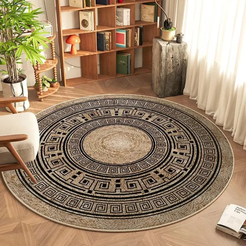 tapis rond moderne floral multicolore gris clair gris foncé vert foncé polyester adhésif salon