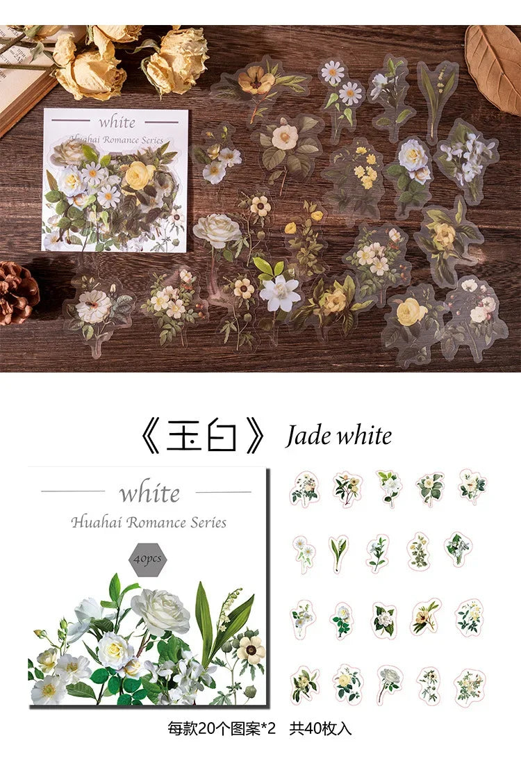 autocollants fleurs séchées multicolores vintage 40 pièces scrapbooking décoration semi transparentes