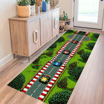 tapis vert gris moderne route marquages voitures salon chambre decoratif aubusson polypropylene polyester