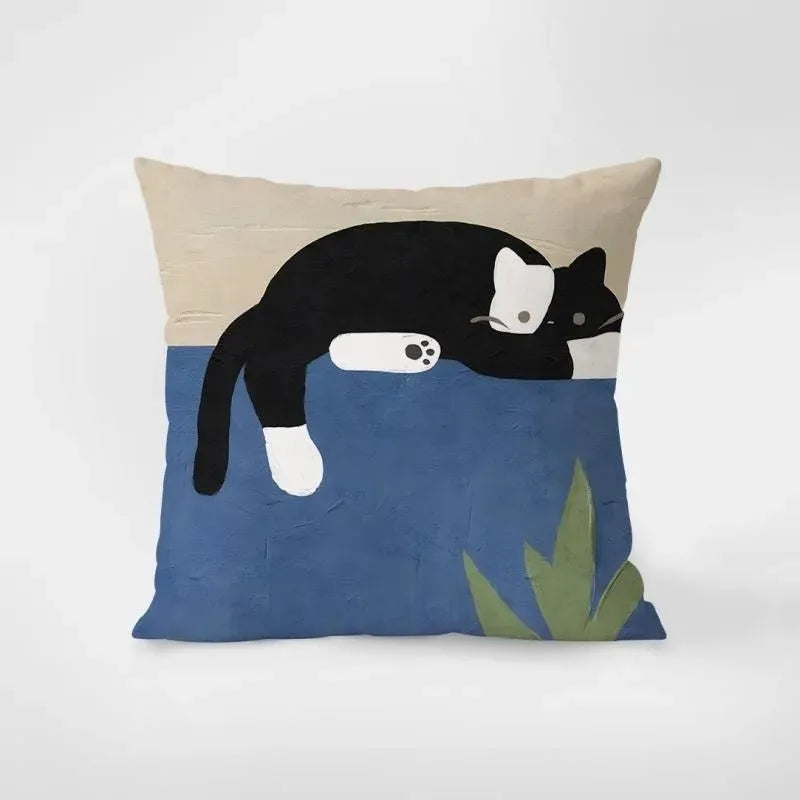 housse coussin moderne motif chats tulipes couleur unie polyester maison hospitalière 40x40cm 45x45cm