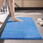 tapis bain polyester anti dérapant lavable machine moderne gris bleu marron texture boules 40x60cm
