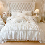 Housse de couette blanche dentelle pour lit une personne