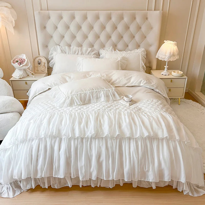 Housse de couette blanche dentelle pour lit une personne