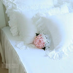 taie d'oreiller coton blanc vintage volants dentelle lit mariage chic