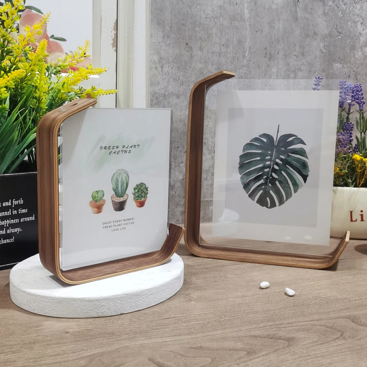 cadre photo moderne feuille tropicale transparent bois naturel 10x15cm 15x20cm adhésif minimaliste