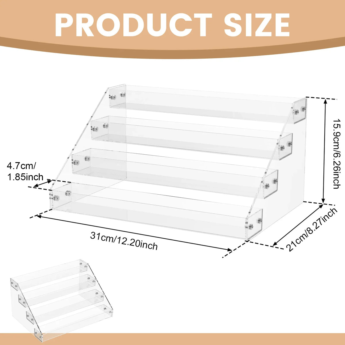 présentoir pyramidal acrylique transparent multi niveaux stockage figurines cosmétiques minimaliste