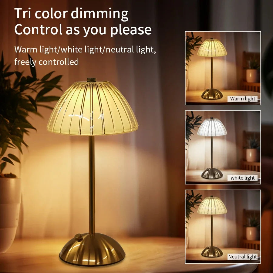 lampe table or transparente plissée touch control moderne élégante base anti dérapante recharge usb