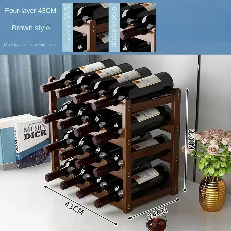 présentoir vin bois marron moderne étages 43cm bouteilles étiquettes rusticité.storage rack