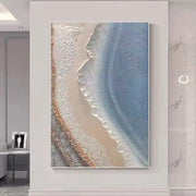 tableau abstrait plage bleu blanc moderne minimaliste texture relief mural décoration intérieure