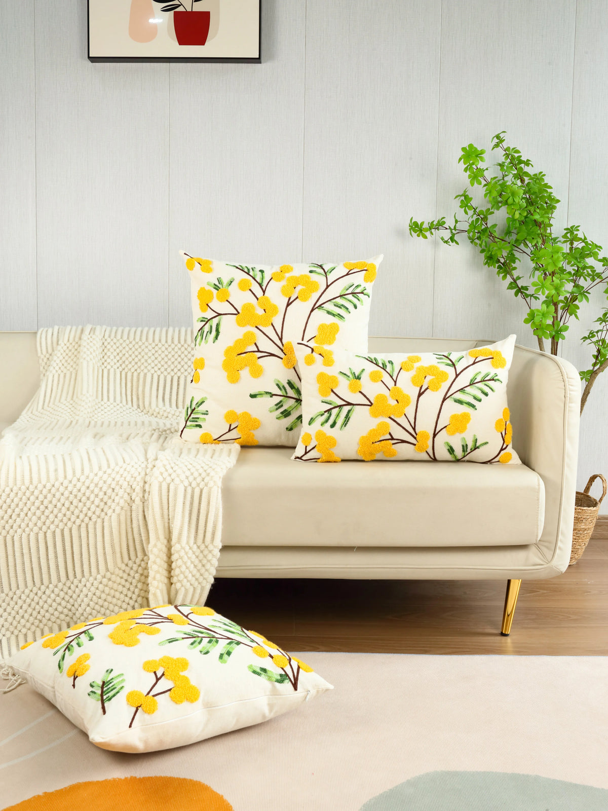 housse coussin motif floral brodé moderne 100% polyester blanc décoratif chambre canapé voiture