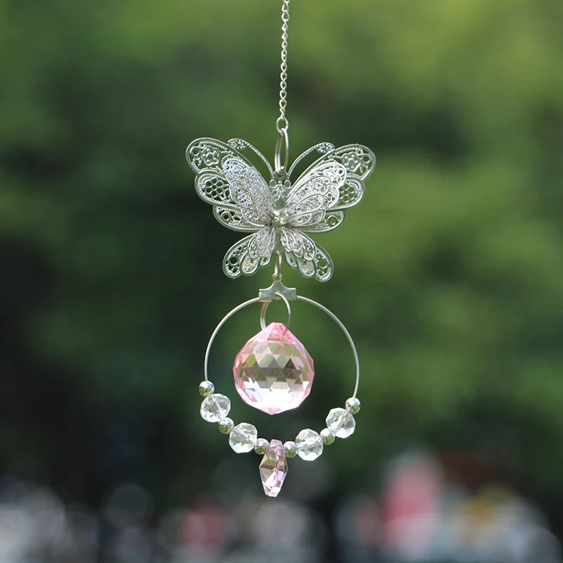 décoration fenêtre pendentif papillon métal cristal vintage anneau circulaire goutte ornement chambre jardin