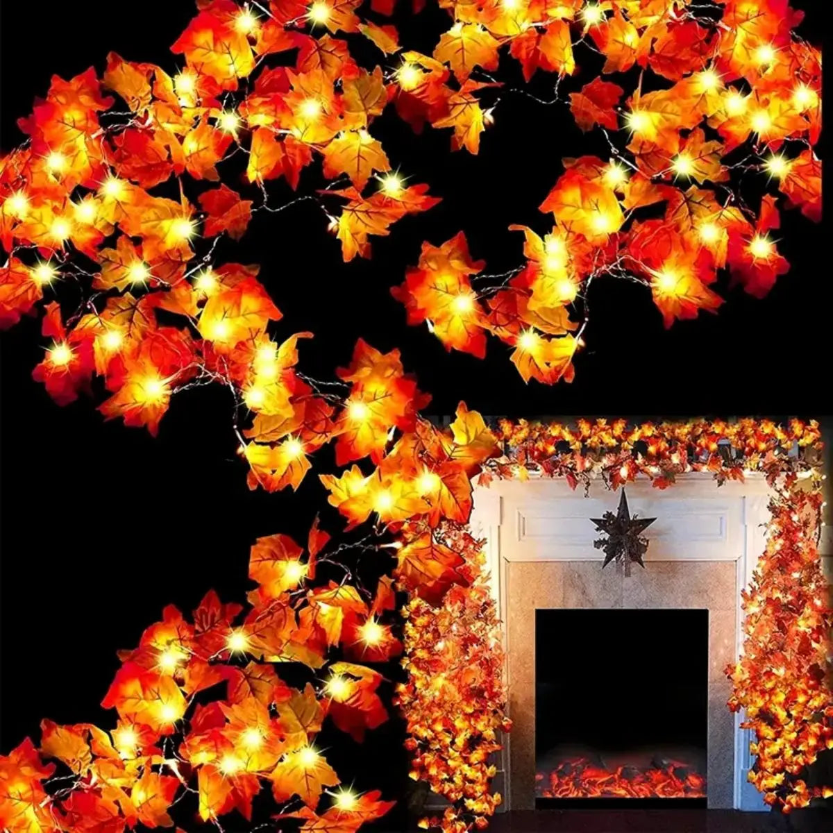 Guirlande LED batterie feuille érable pour maison