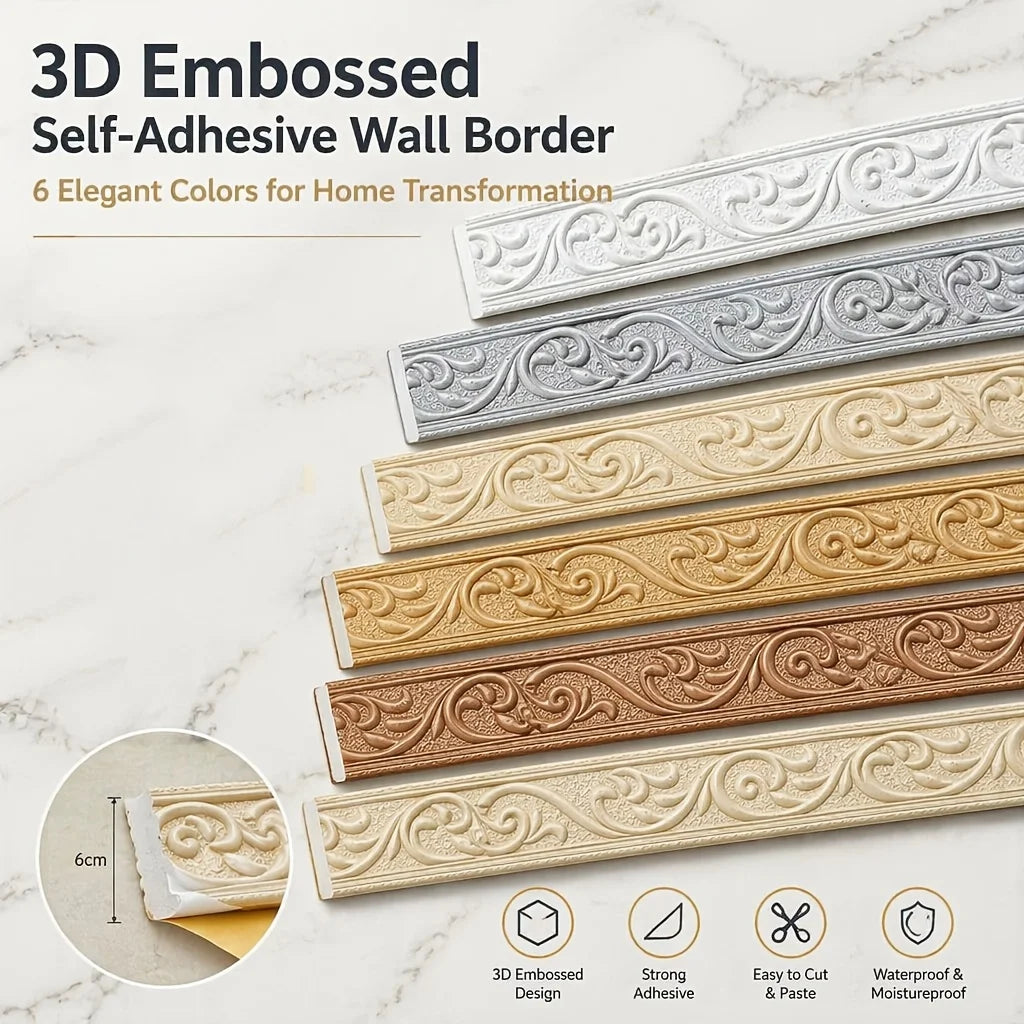 bordure murale autoadhésive 3d argent beige doré cuivre doré motifs floraux élégants décoration mur