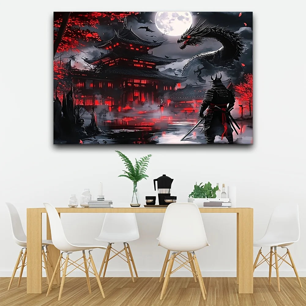 toile d'art paysage fantastique dragon rouge blanc contemporain décoration murale maison chambre salon