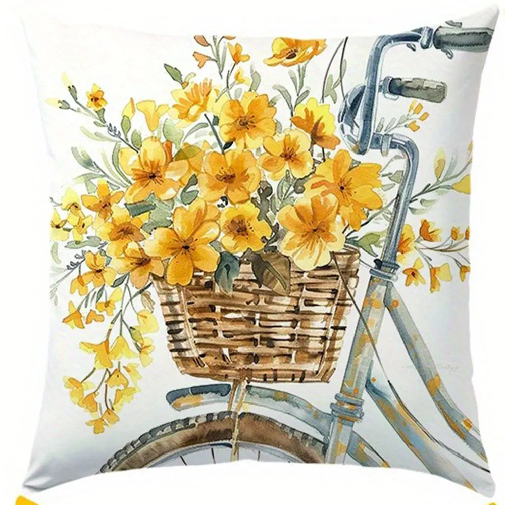 housse coussin polyester motif fleurs textes sweet moderne blanc jaune chambre salon voiture 40x40cm