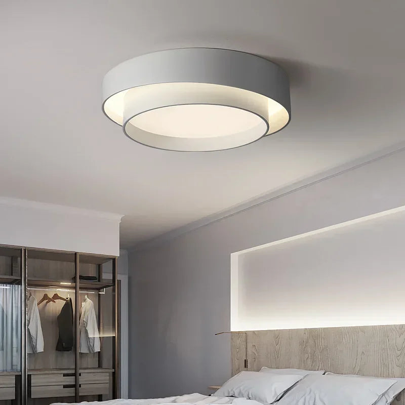 plafonnier led moderne minimaliste blanc gris rond lisse intérieur salon chambre