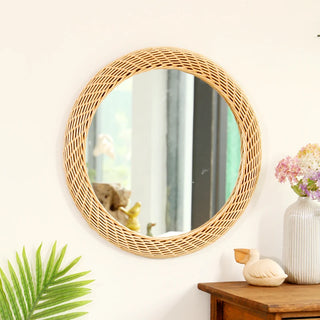 Miroir mural rond en rotin tissé main - Déco boho chic pour salon et vanité - Ombre Interieur