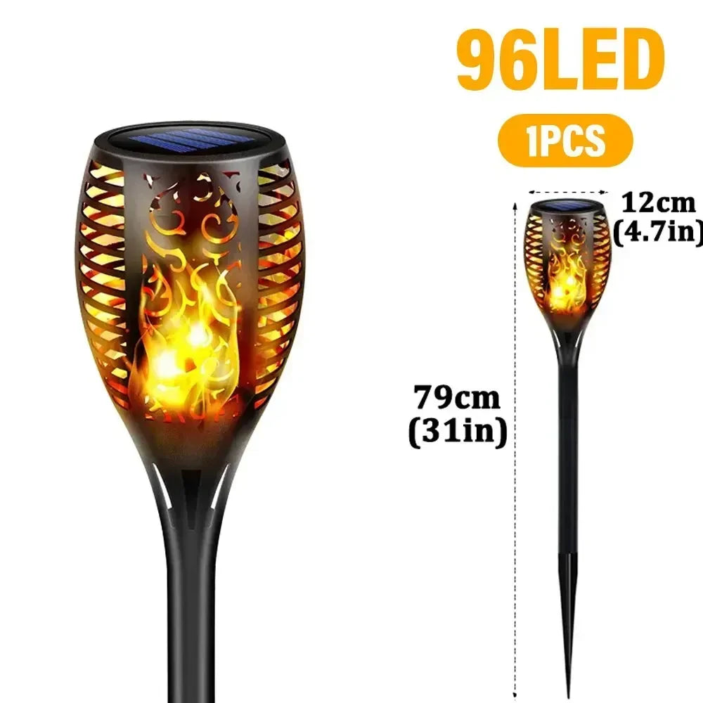 torche solaire 96 led motif floral moderne batterie intégrée ip65 fixation tringle