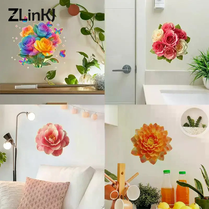 sticker mural fleur multicolore papillon adhésif salle bain chambre coucher décoration intérieure