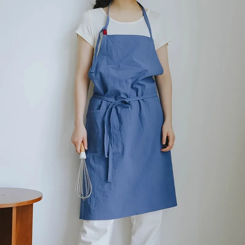 tablier coton bleu marine noir poche ajustement nœuds élégants résistance taches cuisine classique fonctionnel