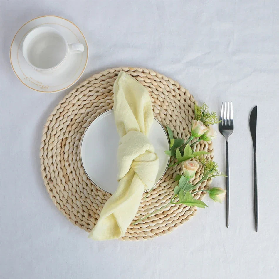 serviettes table réutilisables coton 40x40cm beige gris texture moderne rustique adhésif