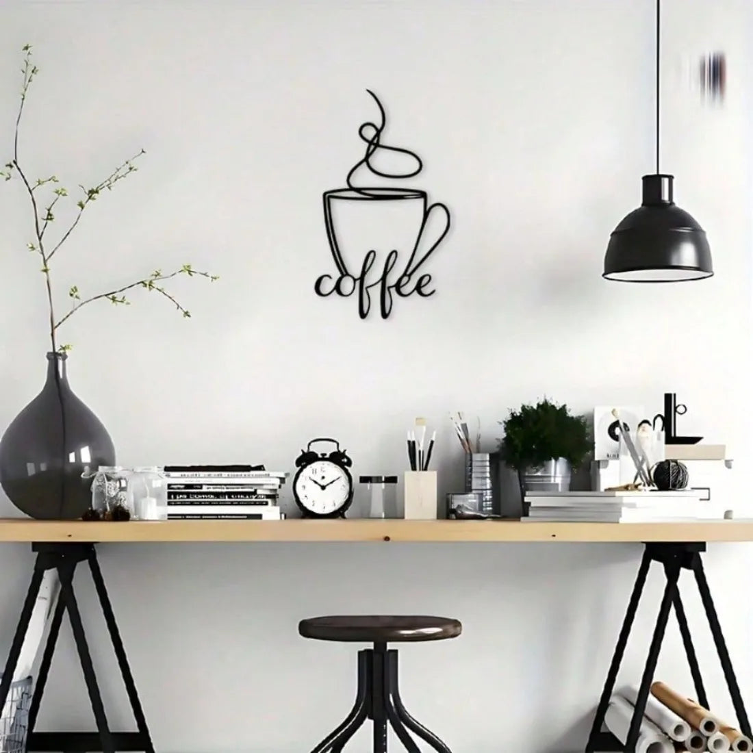 décoration murale plaque noire tasse coffee minimaliste moderne intérieure extérieure imperméable élégante mur fixe