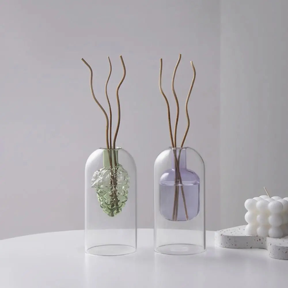 vase transparent moderne fleurs diffuseur parfum huiles essentielles double couche simple