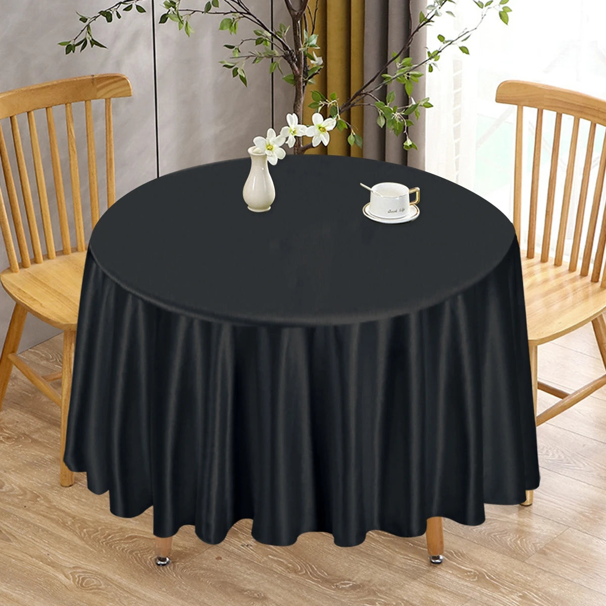 nappe table ronde satin blanc noir unie moderne opaquer 145cm 180cm 200cm 228cm