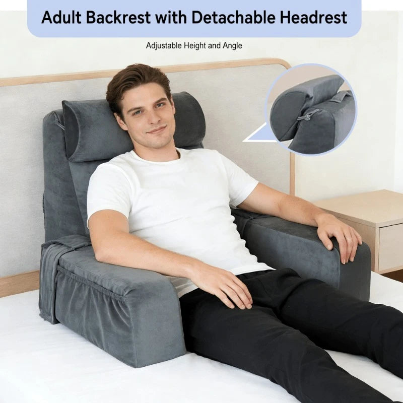 coussin repos gris velours confortable support tablette tête détachable literie