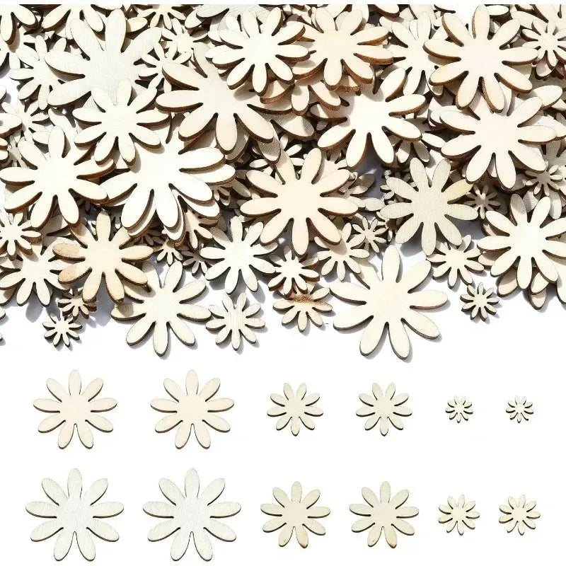 fleurs bois naturel décoratives artisanal sans peinture set 100 pièces différentes tailles