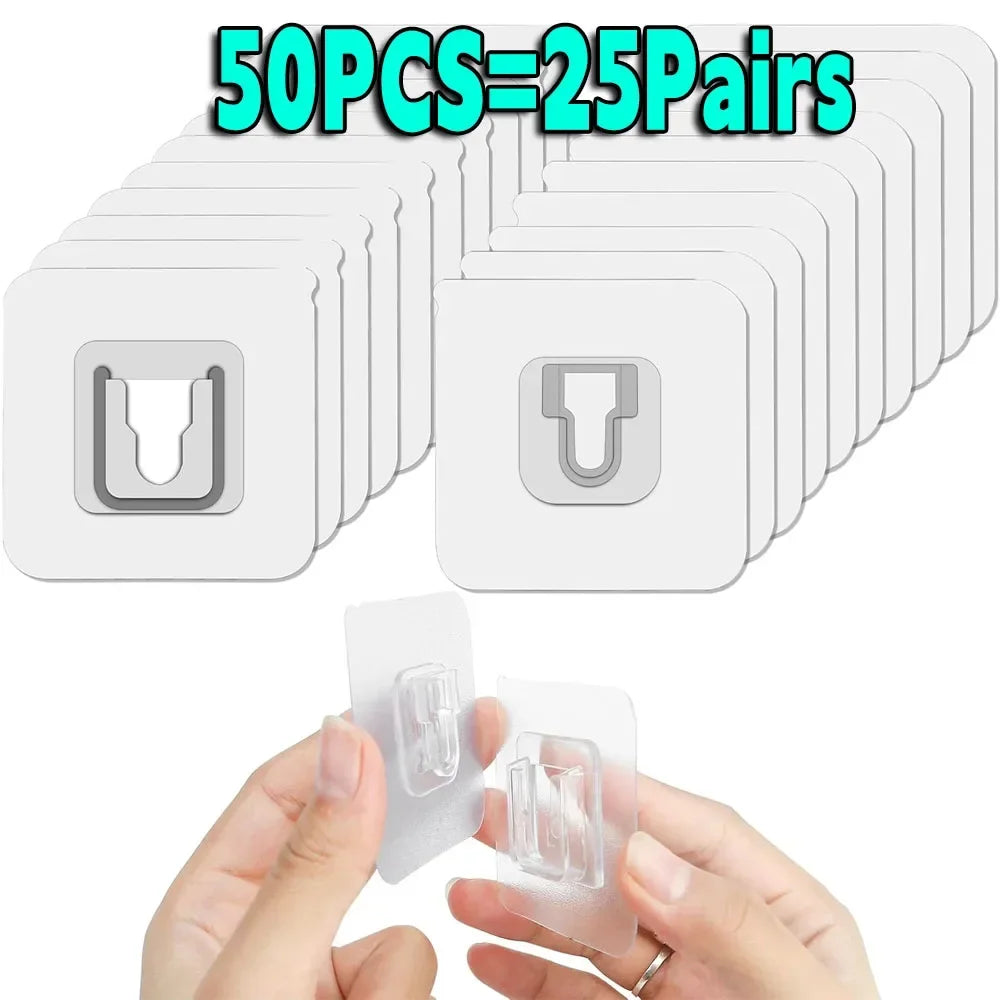 clips adhésifs transparents modernes support rangement sans trace acier inoxydable fixations murales doubles faces