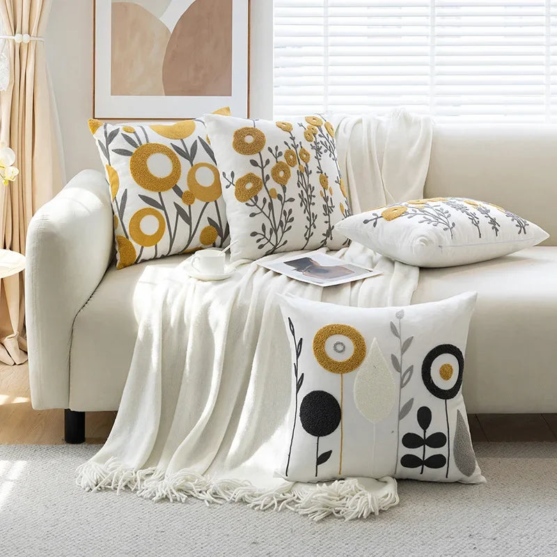 taies d'oreiller brodées motif floral modernes non toxiques maison hospitalière polyester coton respectueux environnement