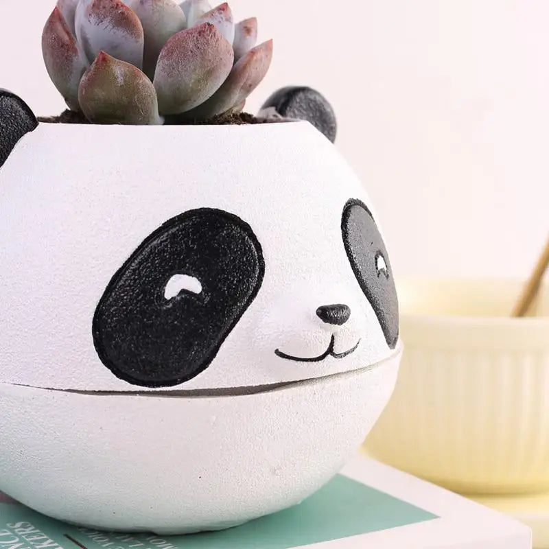 cache pot panda éléphant raton laveur blanc noir mignon cartoon succulente maison voyage