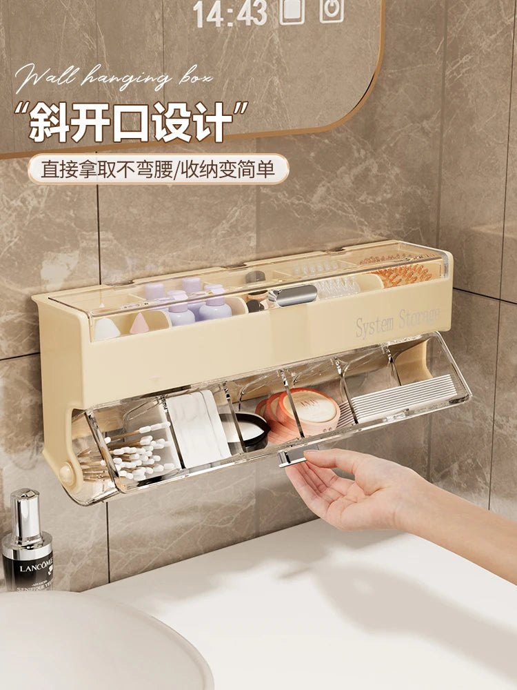 boîte rangement murale moderne transparente compartiments organisateur salle bain adhésif cosmétiques accessoires minimaliste