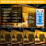 rideau lumineux led blanc chaud 300 leds 3x3m ip65 moderne panneau solaire télécommande adaptateur
