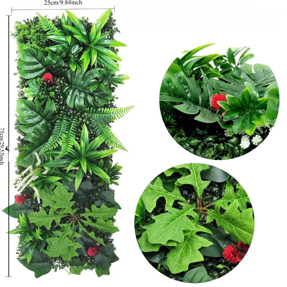 décoration murale panneau végétal artificiel feuilles fleurs moderne intérieur vert jaune rouge blanc