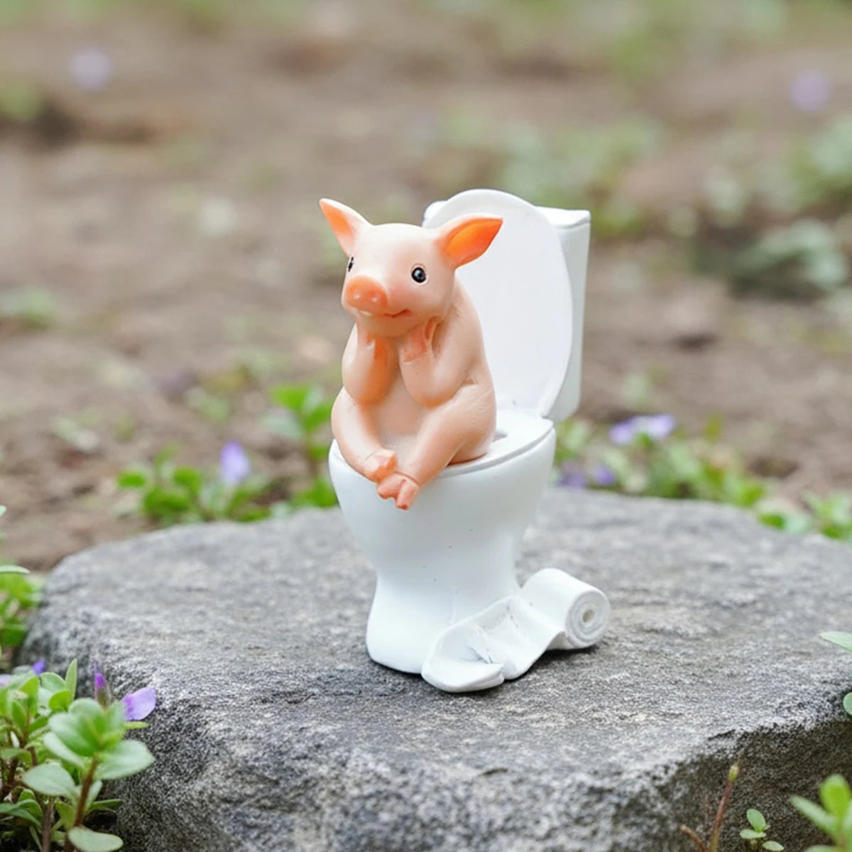 figurine porc rose toilette blanche décorative résine moderne cartoon rouleau papier toilette assis