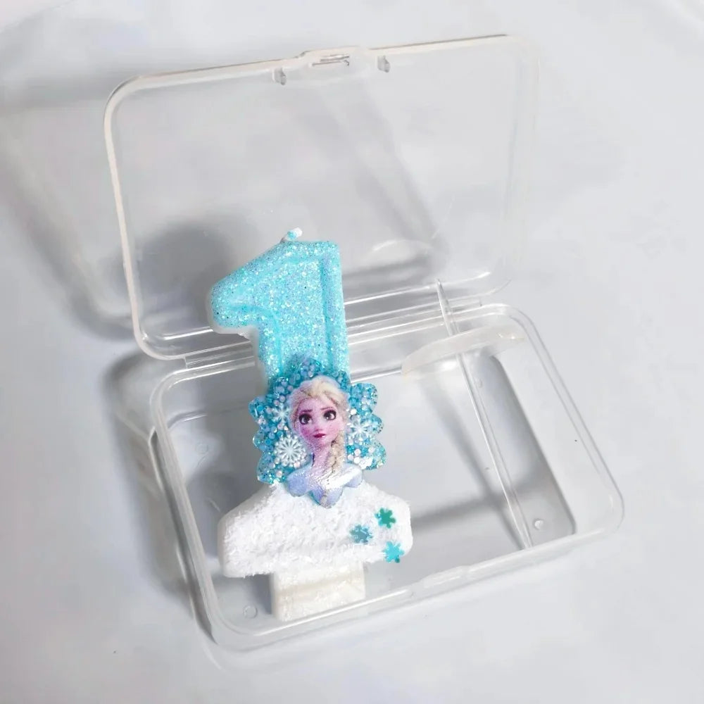 bougies anniversaire forme chiffres frozen elsa glitter bleu blanc decorative thème