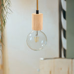 base lampe suspendue bois naturel ampoule e27 moderne rustique câble doré