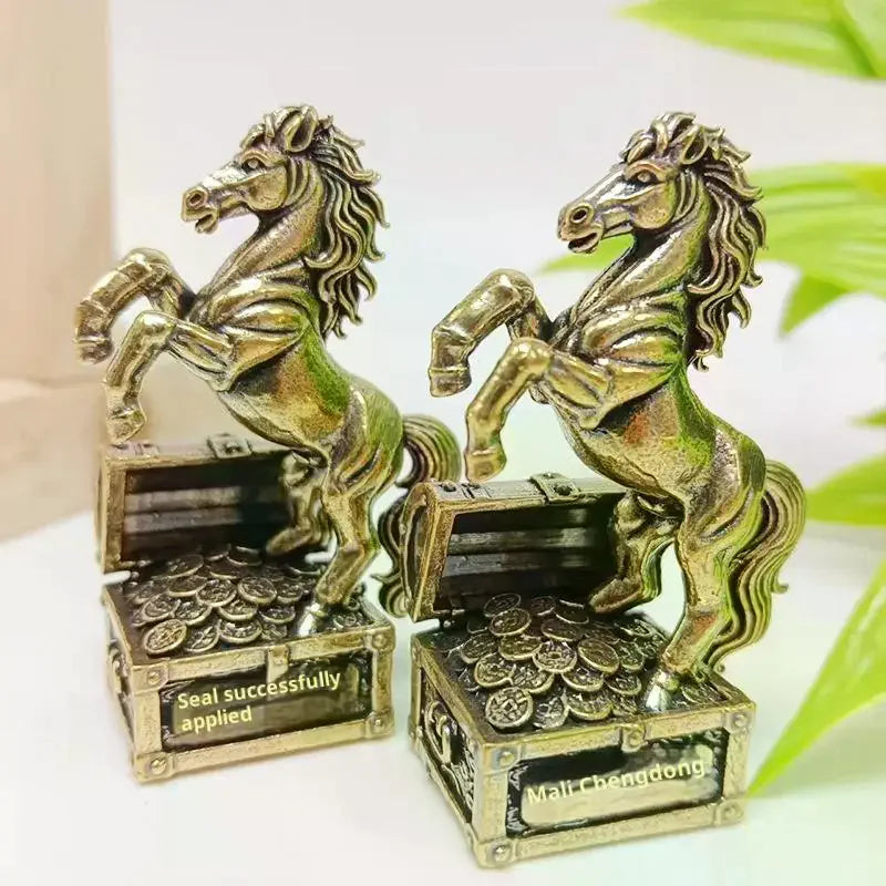 figurine decorative cheval coffre pieces doré bronze decoration maison feng shui prosperity antique